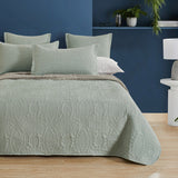 Lisbon Quilted 3-Piece Embossed Coverlet Set (Sage Green, Queen/King) - Front View