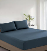 100% Vintage Washed Cotton Fitted Sheet Combo Set – 100% Natural Cotton, Ultra Soft & Breathable – Includes Fitted Sheet & Pillowcases – Machine Washable (Indigo, King) - Front View