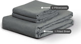 100% Vintage Washed Microfibre Fitted Sheet Set – Ultra Soft & Lightweight All-Season Fitted Sheet with 2 Pillowcases (Grey, King Size) - Close-Up Angle