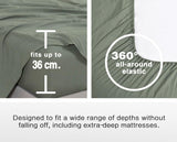 100% Vintage Washed Microfibre Fitted Sheet Set – Ultra Soft & Lightweight All-Season Fitted Sheet with 2 Pillowcases (Khaki Green, King Size) - Front View