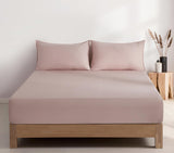 100% Vintage Washed Microfibre Fitted Sheet Set – Ultra Soft & Lightweight All-Season Fitted Sheet with 2 Pillowcases (Pink, King Size) - Front View