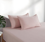 100% Vintage Washed Microfibre Fitted Sheet Set – Ultra Soft & Lightweight All-Season Fitted Sheet with 2 Pillowcases (Pink, King Size) - Top-Down View