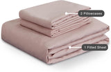 100% Vintage Washed Microfibre Fitted Sheet Set – Ultra Soft & Lightweight All-Season Fitted Sheet with 2 Pillowcases (Pink, King Size) - Rear View