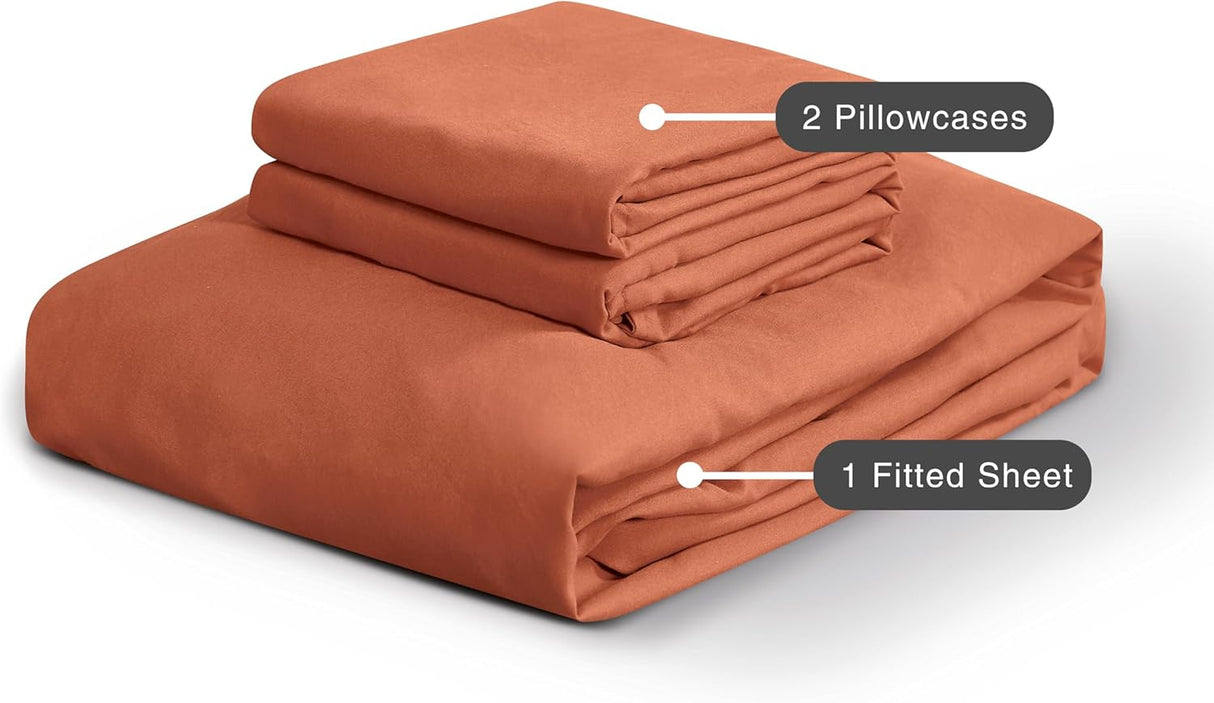 100% Vintage Washed Microfibre Fitted Sheet Set – Ultra Soft & Lightweight All-Season Fitted Sheet with 2 Pillowcases (Terracotta, King Size)