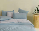 Vintage Washed Microfibre Quilt Cover Set (Blue, King) - Front View