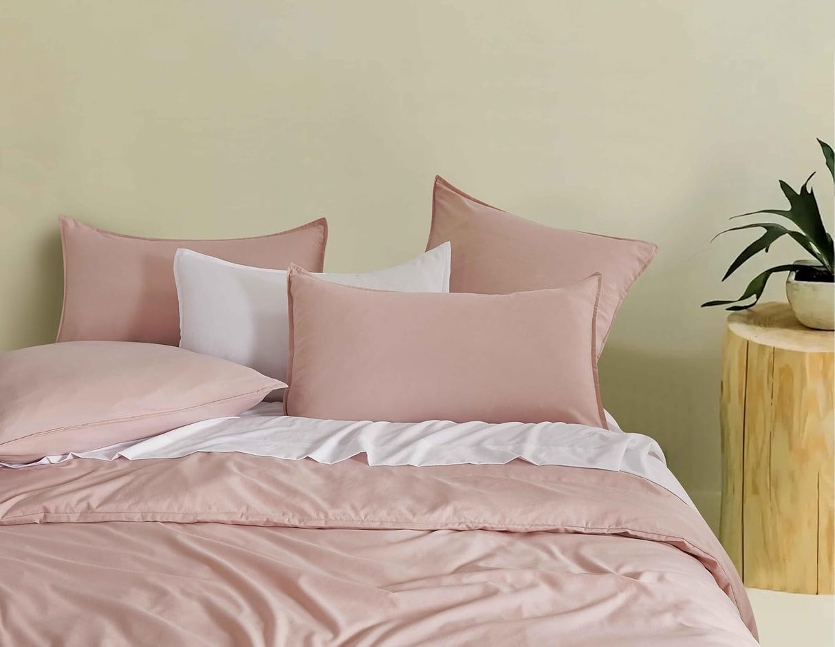 Vintage Washed Microfibre Quilt Cover Set (Pink, King)