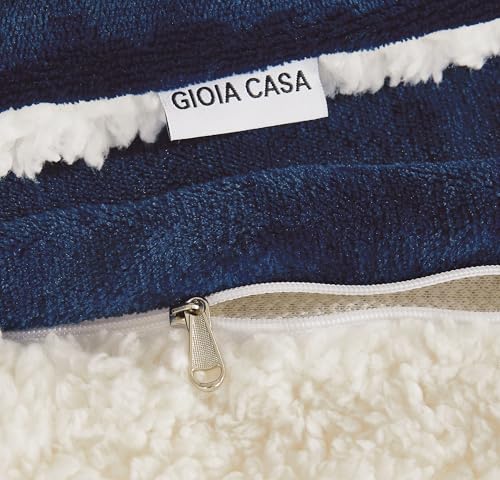 2-in-1 Teddy Sherpa Quilt Cover Set (Navy Blue, King)