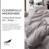 100% Premium Tufted Microfibre Quilt Cover Set - Ultra-Soft, Durable Embroidery Bedding Comforter Set - Machine Washable & Zipper Closure - Beige - King - Front View