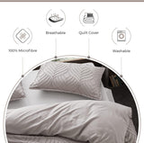 100% Premium Tufted Microfibre Quilt Cover Set - Ultra-Soft, Durable Embroidery Bedding Comforter Set - Machine Washable & Zipper Closure - Beige - King - Side View
