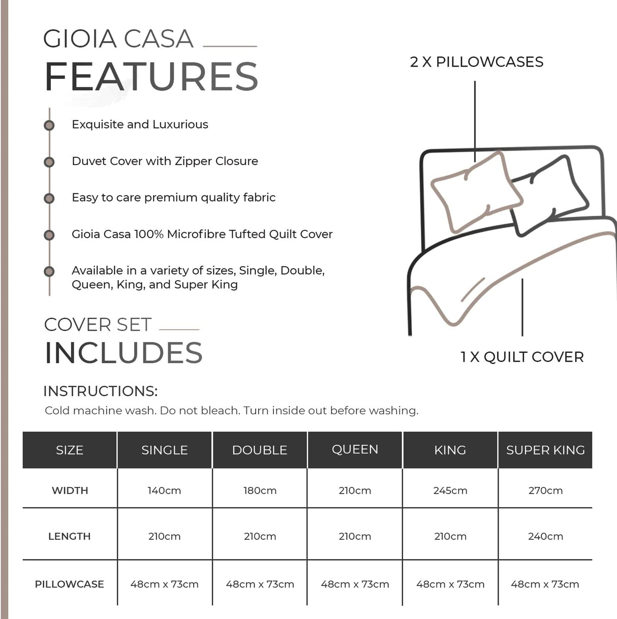 100% Premium Tufted Microfibre Quilt Cover Set - Ultra-Soft, Durable Embroidery Bedding Comforter Set - Machine Washable & Zipper Closure - Beige - King