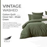 100% Cotton Vintage Washed Bed Quilt Cover Set - Khaki Green - King Size - Top-Down View