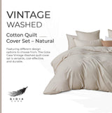 100% Cotton Vintage Washed Bed Quilt Cover Set - Natural - King Size - Top-Down View