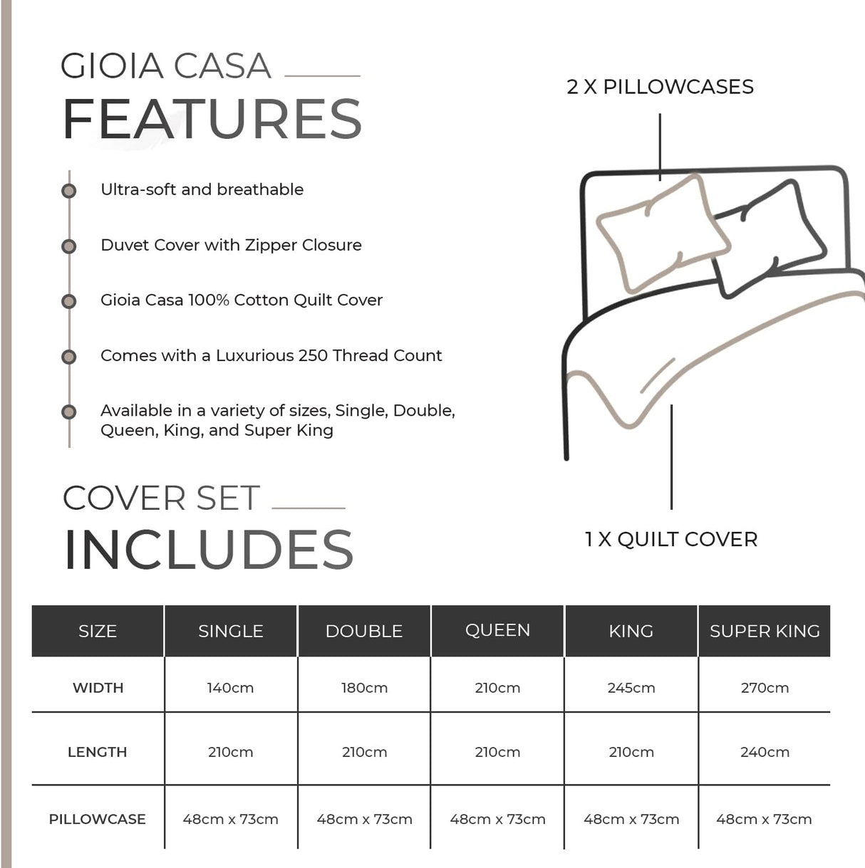 100% Cotton Vintage Washed Bed Quilt Cover Set - Natural - King Size