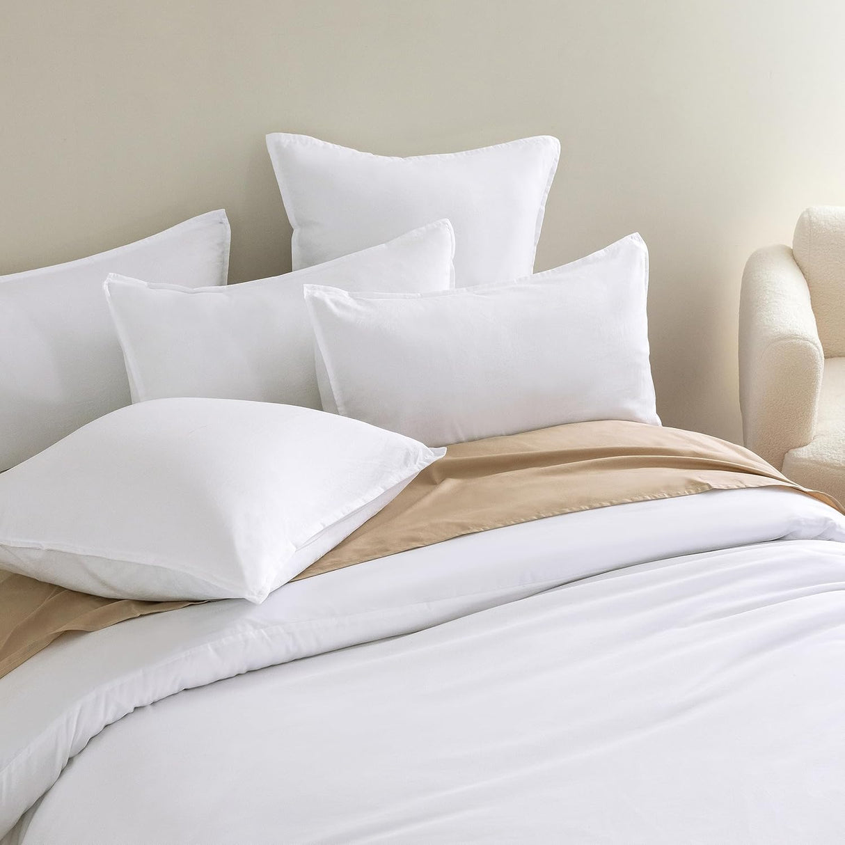 Vintage Washed Microfibre Quilt Cover Set (3Pcs) - White - King Size