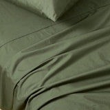 Vintage Washed 100% Cotton Sheet Set with 2 Pillowcases - Khaki Green - King Size - Front View