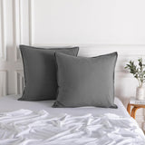 Vintage Washed Microfibre European Pillowcases - Set of 2 Luxurious European Pillow Covers - Grey - Front View