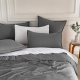 Vintage Washed Microfibre European Pillowcases - Set of 2 Luxurious European Pillow Covers - Grey - Side View
