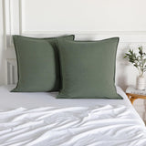 Vintage Washed Microfibre European Pillowcases - Set of 2 Luxurious European Pillow Covers - Khaki Green - Front View