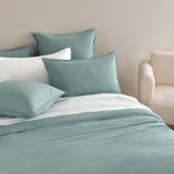 Vintage Washed Microfibre European Pillowcases - Set of 2 Luxurious European Pillow Covers - Seafoam - Side View