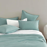 Vintage Washed Microfibre European Pillowcases - Set of 2 Luxurious European Pillow Covers - Seafoam - Top-Down View