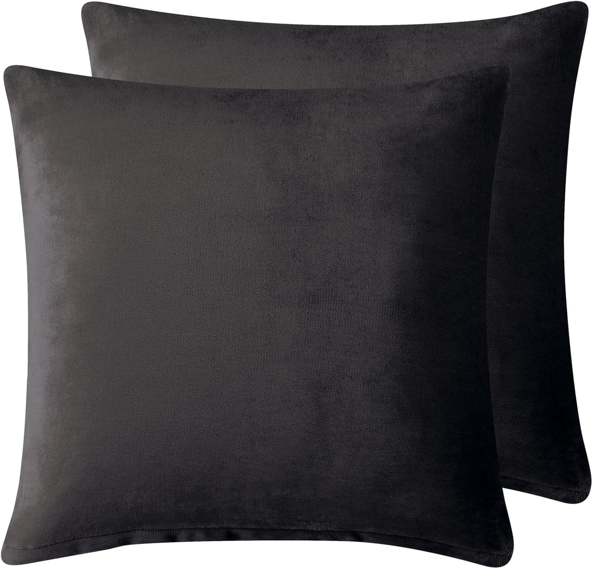 Teddy Sherpa Twin-Pack European Pillowcases - Soft Reversible Velvet & Sherpa Cushion Covers - Machine Washable with Zipper Closure -  65x65cm - Charcoal