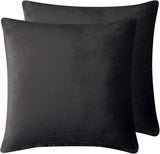Teddy Sherpa Twin-Pack European Pillowcases - Soft Reversible Velvet & Sherpa Cushion Covers - Machine Washable with Zipper Closure -  65x65cm - Charcoal - Front View