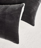 Teddy Sherpa Twin-Pack European Pillowcases - Soft Reversible Velvet & Sherpa Cushion Covers - Machine Washable with Zipper Closure -  65x65cm - Charcoal - Side View