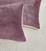 Teddy Sherpa Twin-Pack European Pillowcases - Soft Reversible Velvet & Sherpa Cushion Covers - Machine Washable with Zipper Closure -  65x65cm - Mauve - Side View
