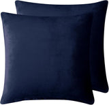 Teddy Sherpa Twin-Pack European Pillowcases - Soft Reversible Velvet & Sherpa Cushion Covers - Machine Washable with Zipper Closure -  65x65cm - Navy Blue - Front View
