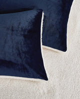 Teddy Sherpa Twin-Pack European Pillowcases - Soft Reversible Velvet & Sherpa Cushion Covers - Machine Washable with Zipper Closure -  65x65cm - Navy Blue - Side View