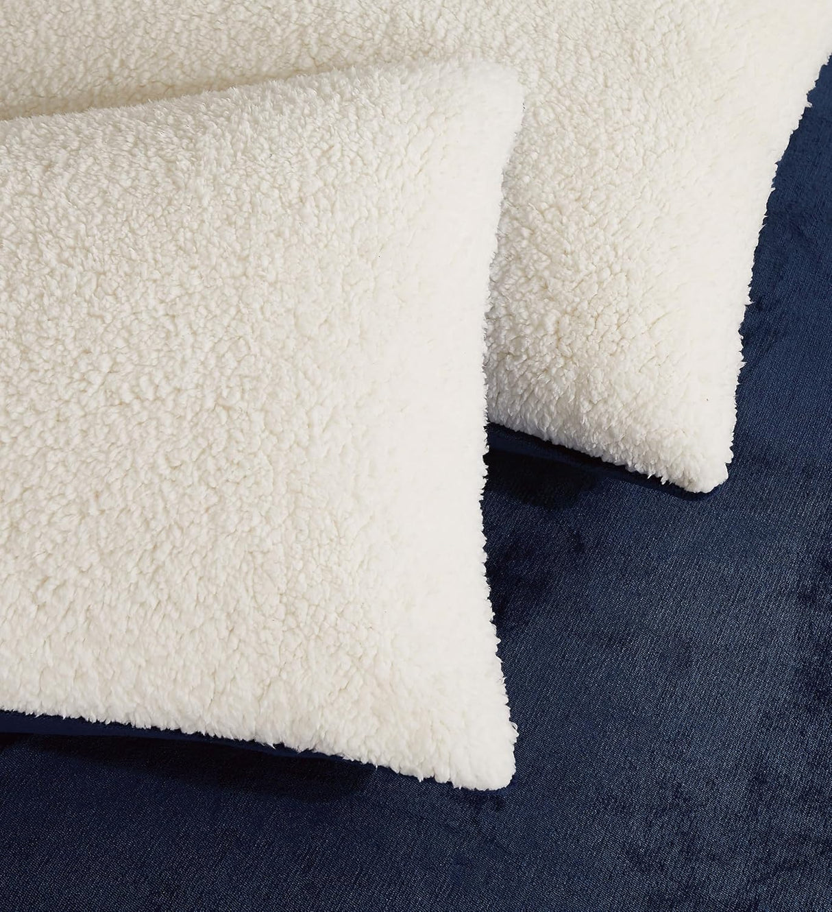 Teddy Sherpa Twin-Pack European Pillowcases - Soft Reversible Velvet & Sherpa Cushion Covers - Machine Washable with Zipper Closure -  65x65cm - Navy Blue
