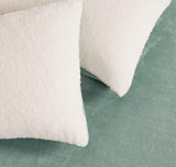 Teddy Sherpa Twin-Pack European Pillowcases - Soft Reversible Velvet & Sherpa Cushion Covers - Machine Washable with Zipper Closure -  65x65cm - Sage Green - Top-Down View