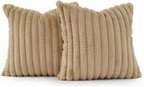 Faux Fur Cushion Covers - Chunky Embossed Flannel with Hidden Zipper - Natural, 45cm x 45cm (Pack of 2) - Front View