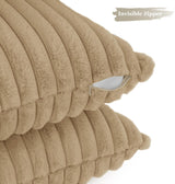Faux Fur Cushion Covers - Chunky Embossed Flannel with Hidden Zipper - Natural, 45cm x 45cm (Pack of 2) - Side View