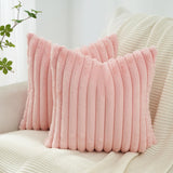 Faux Fur Cushion Covers - Chunky Embossed Flannel with Hidden Zipper - Pink, 45cm x 45cm (Pack of 2)