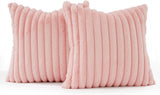 Faux Fur Cushion Covers - Chunky Embossed Flannel with Hidden Zipper - Pink, 45cm x 45cm (Pack of 2) - Front View