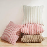 Faux Fur Cushion Covers - Chunky Embossed Flannel with Hidden Zipper - Pink, 45cm x 45cm (Pack of 2) - 45-Degree Angle