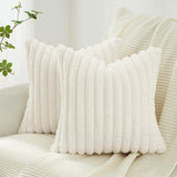 Faux Fur Cushion Covers - Chunky Embossed Flannel with Hidden Zipper - Snow, 45cm x 45cm (Pack of 2)