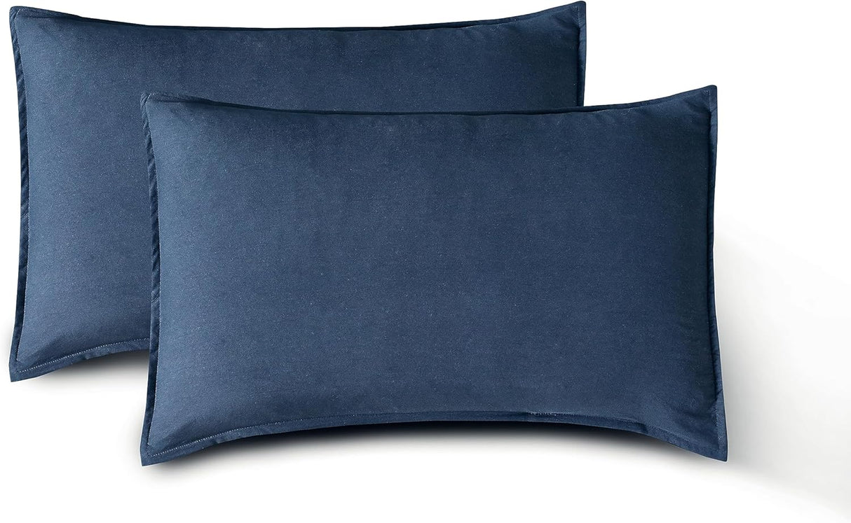 Vintage Washed Microfibre King Pillowcases - Ultra Soft & Skin-Friendly - Set of 2 - 50cm x 90cm (Navy Blue)