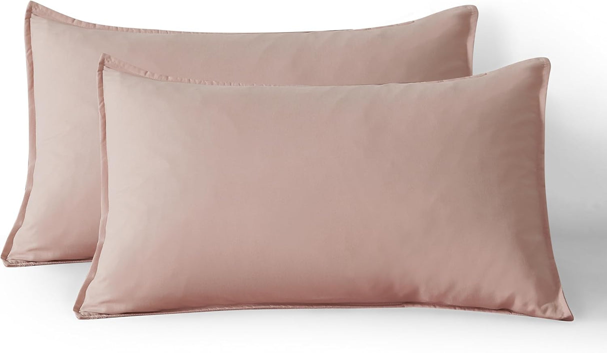 Vintage Washed Microfibre King Pillowcases - Ultra Soft & Skin-Friendly - Set of 2 - 50cm x 90cm (Pink)