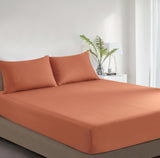 100% Vintage Washed Cotton Fitted Sheet Combo Set – 100% Natural Cotton, Ultra Soft & Breathable – Includes Fitted Sheet & Pillowcases – Machine Washable (Brick, King Single) - Front View