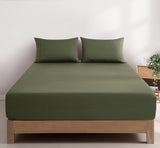 100% Vintage Washed Cotton Fitted Sheet Combo Set – 100% Natural Cotton, Ultra Soft & Breathable – Includes Fitted Sheet & Pillowcases – Machine Washable (Khaki Green, King Single)