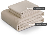 100% Vintage Washed Microfibre Fitted Sheet Set – Ultra Soft & Lightweight All-Season Fitted Sheet with 1 Pillowcase (Linen, King Single Size) - Rear View