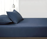 100% Vintage Washed Microfibre Fitted Sheet Set – Ultra Soft & Lightweight All-Season Fitted Sheet with 1 Pillowcase (Navy Blue, King Single Size) - Top-Down View