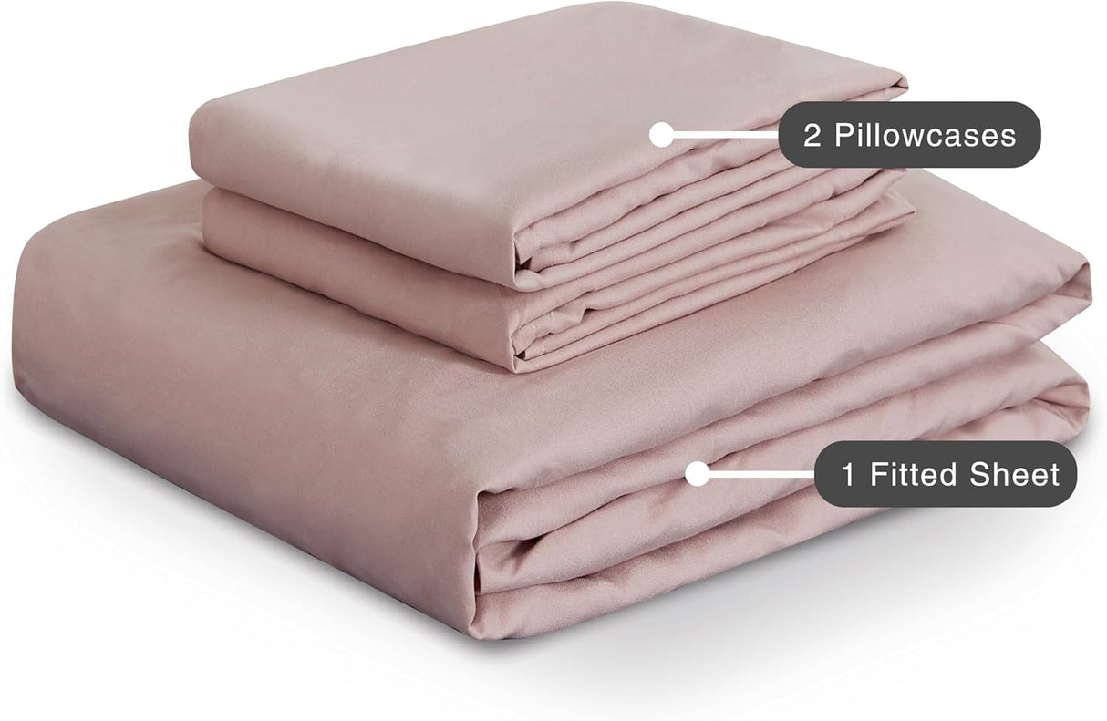 100% Vintage Washed Microfibre Fitted Sheet Set – Ultra Soft & Lightweight All-Season Fitted Sheet with 1 Pillowcase (Pink, King Single Size)