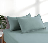 100% Vintage Washed Microfibre Fitted Sheet Set – Ultra Soft & Lightweight All-Season Fitted Sheet with 1 Pillowcase (Seafoam, King Single Size) - 45-Degree Angle