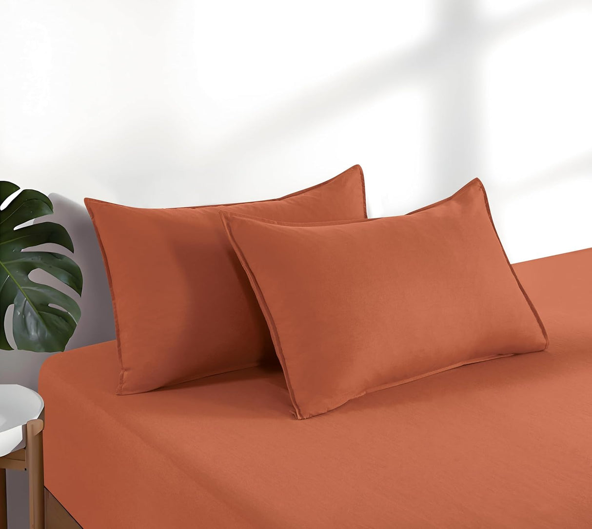 100% Vintage Washed Microfibre Fitted Sheet Set – Ultra Soft & Lightweight All-Season Fitted Sheet with 1 Pillowcase (Terracotta, King Single Size)