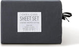 Vintage Washed 100% Cotton Sheet Set with 2 Pillowcases - Charcol - King Single - 45-Degree Angle