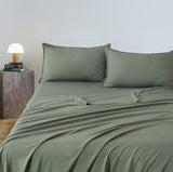 Vintage Washed Microfibre Sheet Set with 1 Pillowcase - Khaki Green - King Single - Front View