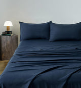 Vintage Washed Microfibre Sheet Set with 1 Pillowcase - Navy - King Single - Front View